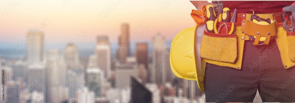 Worker with a tool belt. Isolated over white background. Worker with a tool belt. Isolated over white background.