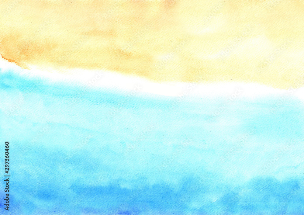 Abstract ocean and sand beach watercolor hand painting background.