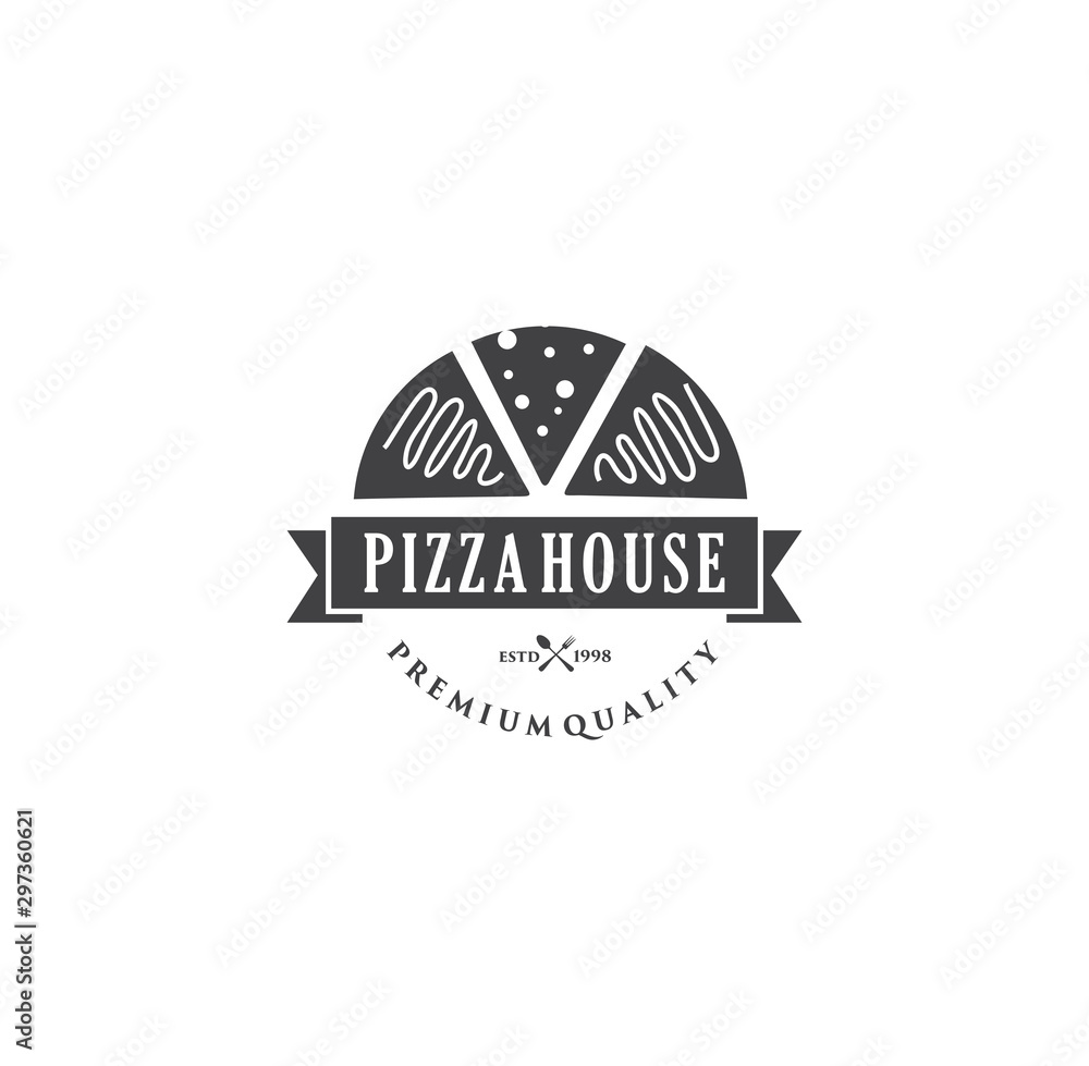 Vetor de Vector vintage fast food logo. Hipster natural Pizza House