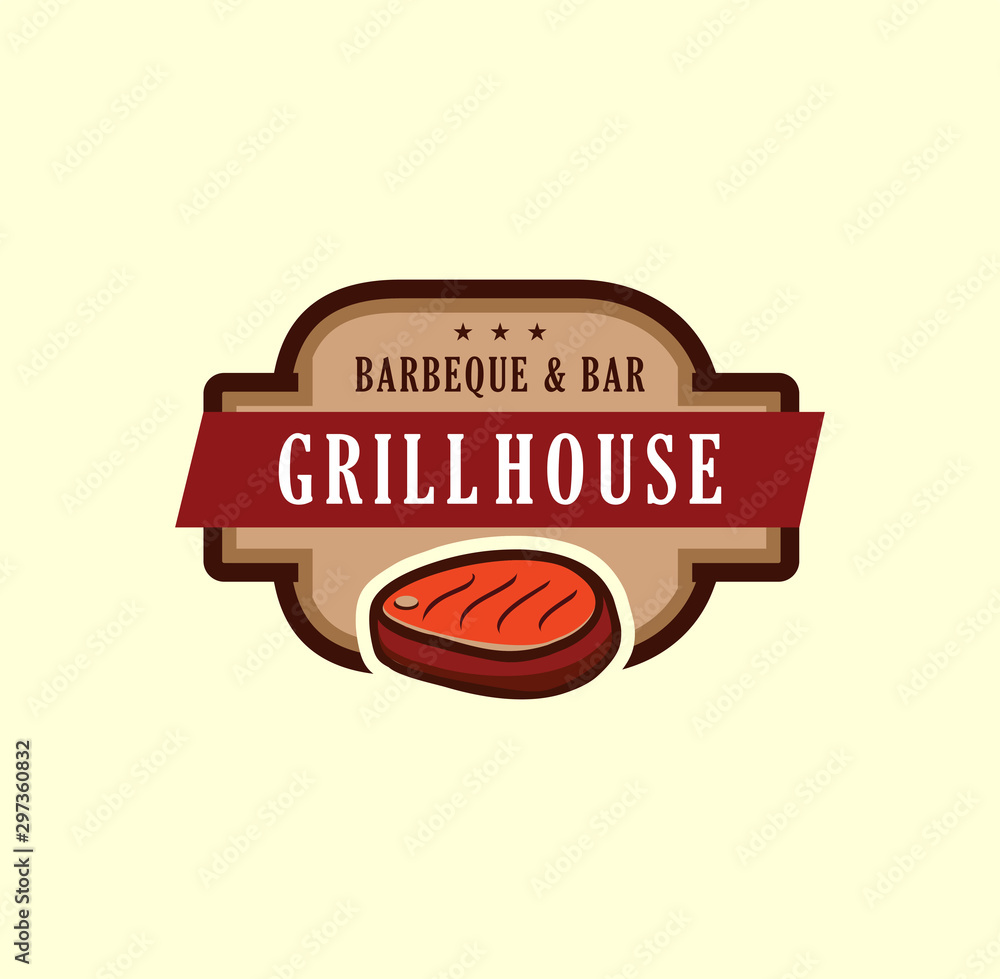Grill House Logo Emblem ,Set of vintage retro badge, label, logo design