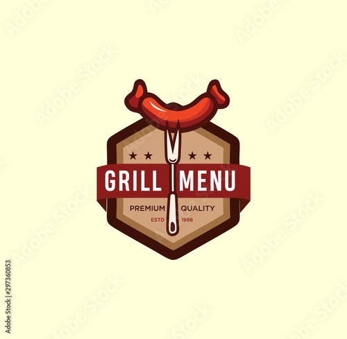 Grill menu logo label, Set of vintage retro badge, label, logo design templates for hotdog, steak house, grill menu.