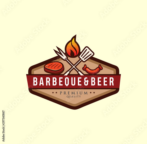 Barbecue and beer logo label,Set of vintage retro badge, label, logo design templates for hotdog, steak house, grill menu.