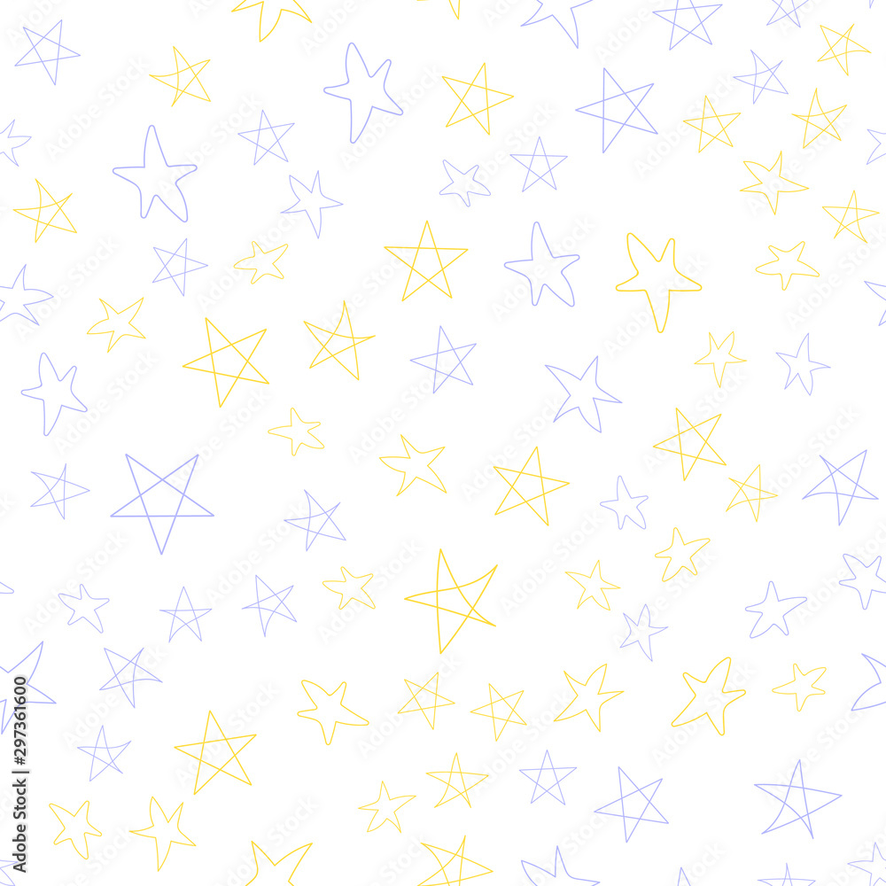 Stars in different shapes and forms. Merry Christmas and New Year seamless vector pattern. Colorful background for Xmas.