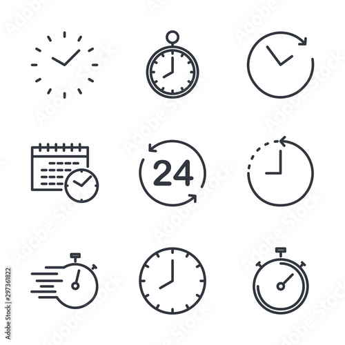 Simple Set of Time icon template color editable. Contains such Icons as Time Inspection, Log, Calendar and more symbol vector sign isolated on white background for graphic and web design.