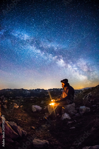 Single person watching Milky Way in Tatra Mountains