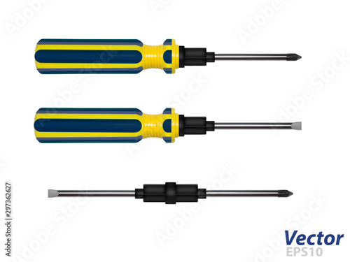 Double-sided screwdriver in vector.Screwdriver in vector on white background.Screwdriver set vector illustration.