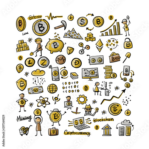 Bitcoin, cryptocurrency and blockchain technology, frame for your design