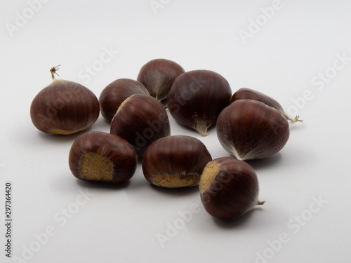 Group of chestnuts isolated on white background