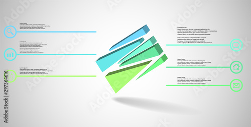 3D illustration infographic template with embossed cube randomly divided to six moved parts askew arranged © yommy