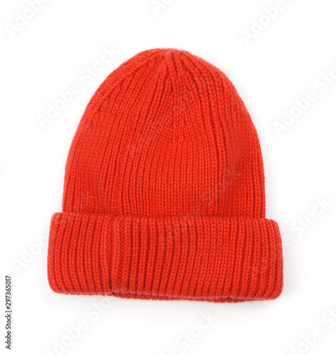 Red knitted wool beanie hat