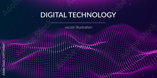 Digital technology background. Abstract connections. Futuristic sci-fi user interface concept with gradient. Big data, artificial intelligence, music hud. Blockchain and cryptocurrency. Vector