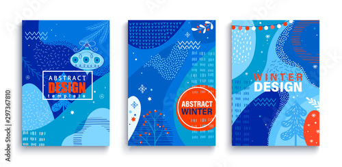 Set of winter abstract cards, backgrounds with liquid shapes. Christmas Greeting Card. New Year background with space for your text. Template design for flyer, banner,poster,congratulation,invitation.