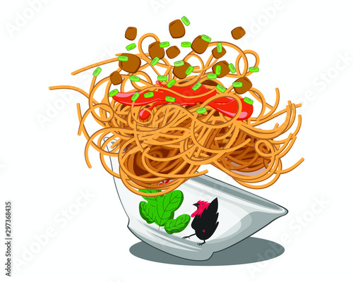 Indonesian noodle special is a favorite in Indonesian society White Background Vector Illustration
