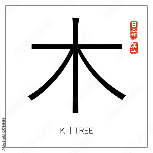 Japanese-English dictionary. Square map for memorizing / learning new Japanese words. Hieroglyph / kanji, transcription, translation. Stylized red stamp: 