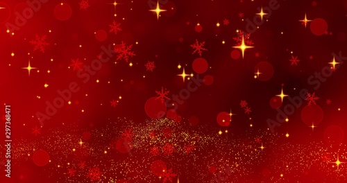 Red snowflakes and bokeh lights on the red Merry Christmas background. 3D render photo