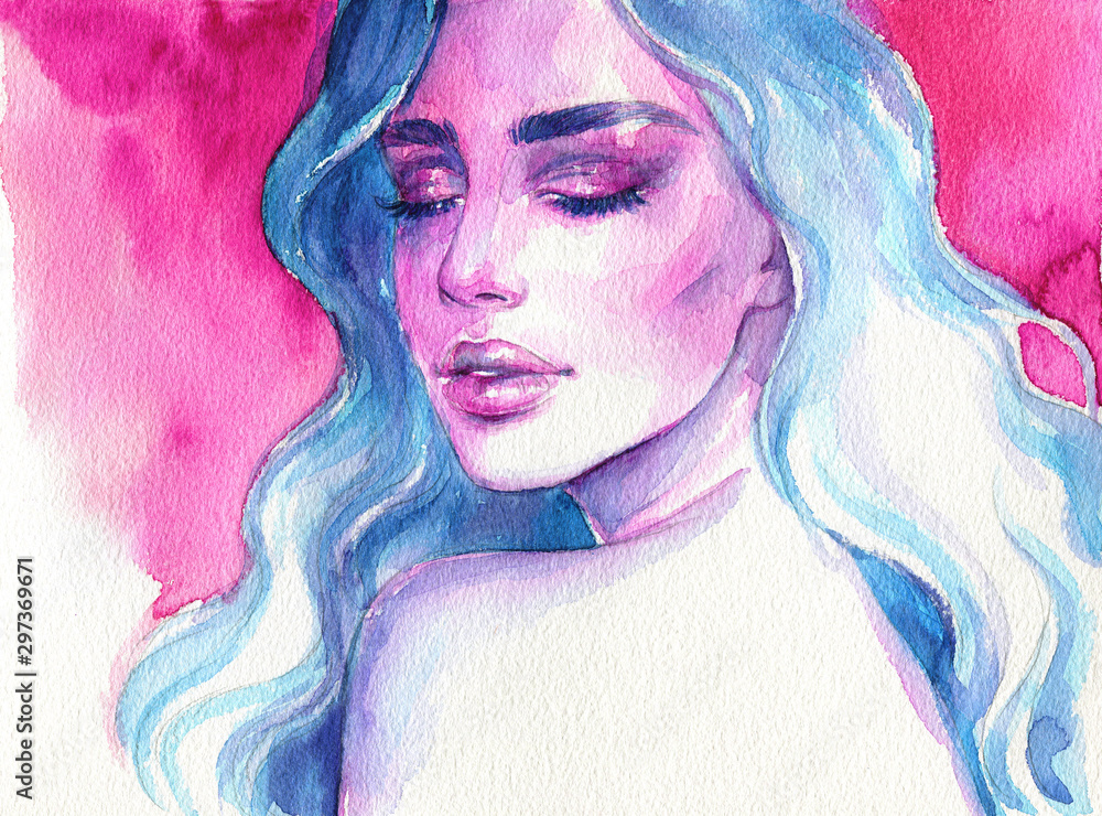 Fototapeta premium beautiful woman. fashion illustration. contemporary watercolor painting