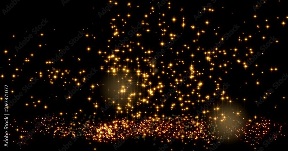 Golden confetti bokeh lights on the black background. 3d illustration Golden confetti bokeh lights on the black background. 3d illustration