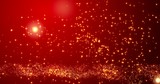 Golden confetti bokeh lights on the red background. 3d illustration