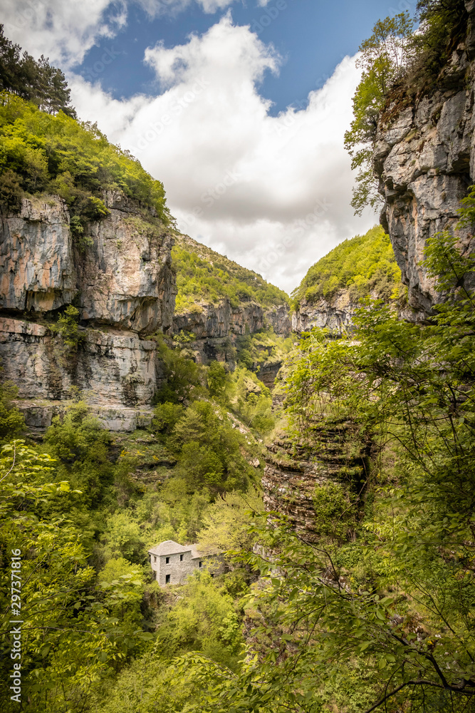 Traitional house deep in a gorge in the Tzoumerka region in Greece