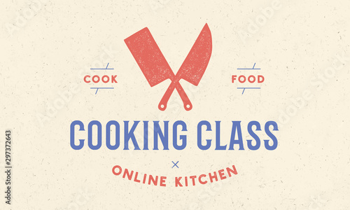 Meat logo. Logo for Cooking school class with icon chef knife