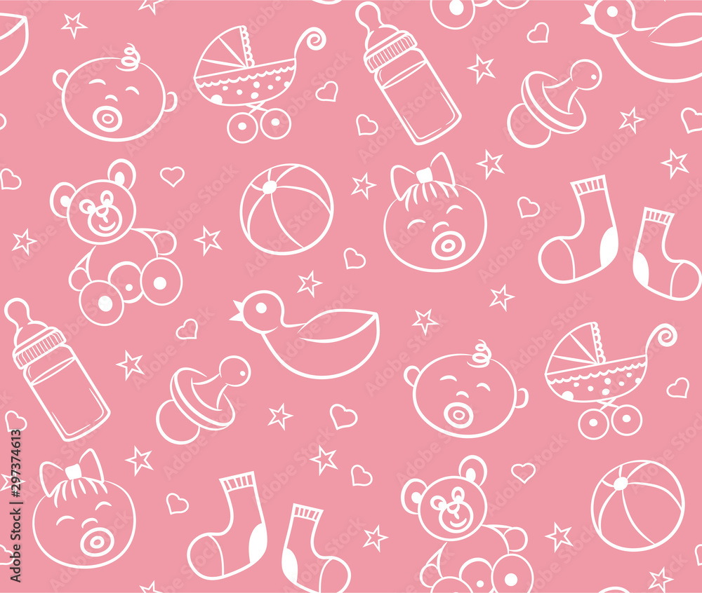 Cute baby seamless pattern for textile, print, greeting cards, wrapping paper, wallpaper. Vector illustration design line sketch stile