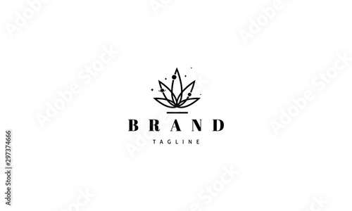 Vector logo on which an abstract image of cannabis leaves in the form of planetary orbits.