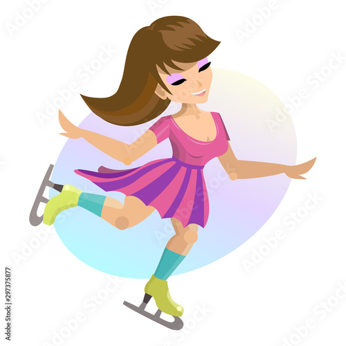 Girl skating in a pink dress. Vector illustration