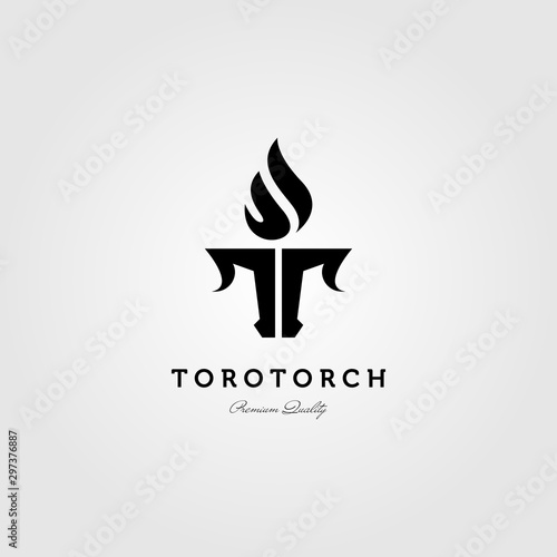 letter t torch and toro bull logo vector illustration design