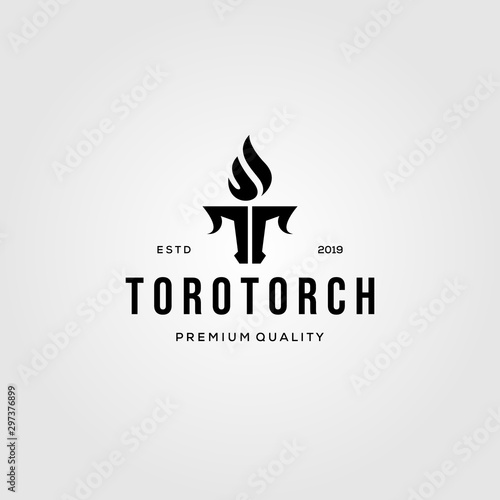 letter t torch and toro bull logo vector illustration design, vintage logo inspiration