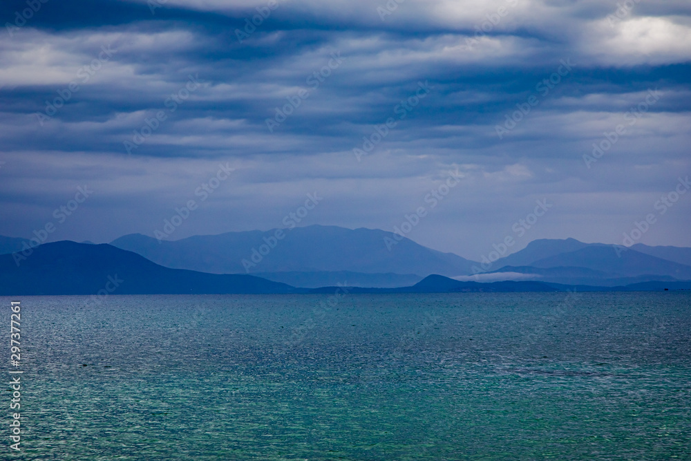 View from Perivoli harbor on Corfu island