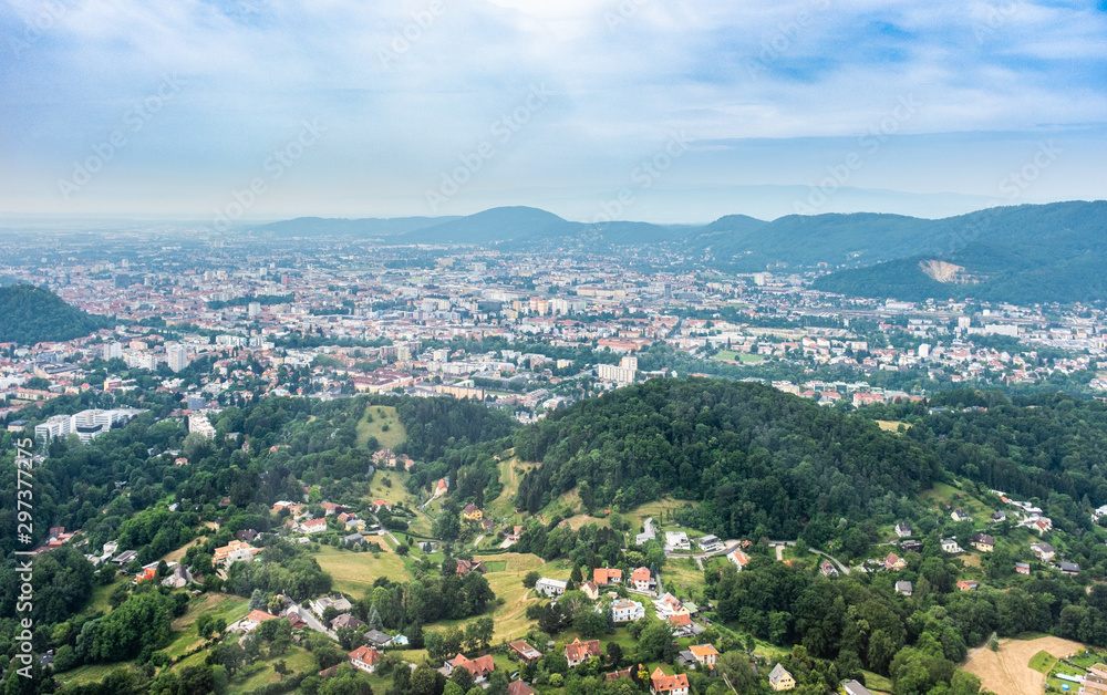 City Graz aerial view with district Andritz in Styria, Austria
