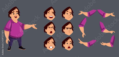 Cute fat boy character design set for animation, motion design or something else. custom character set for design, motion or animation.