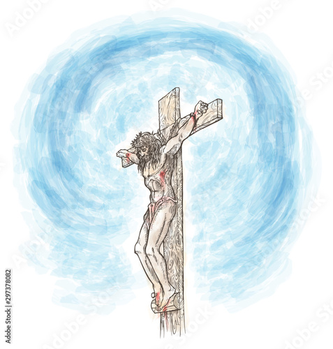 jesus crucifix watercolor hand draw. illustration