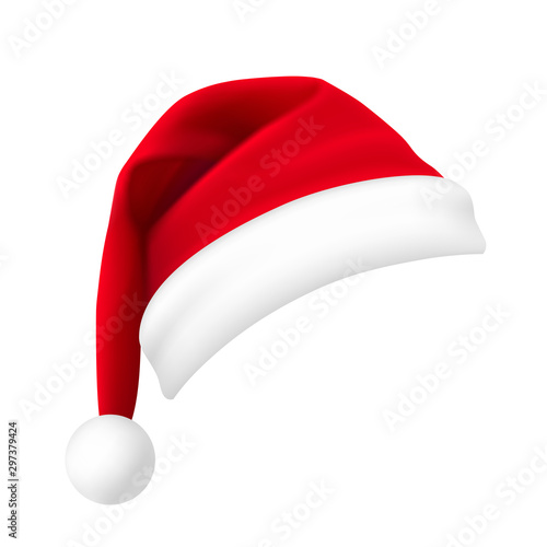Santa Claus hat isolated on white background. New Year red hat realistic. - stock vector.