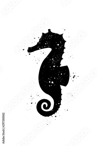 Beautiful silhouette of a seahorse and paint splashes