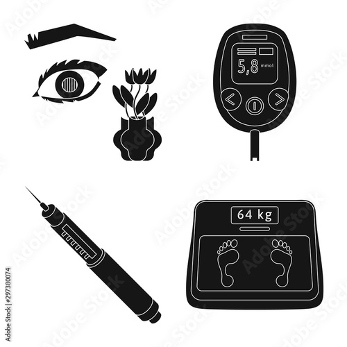 Vector illustration of healthcare and medicine symbol. Set of healthcare and diabetes vector icon for stock.