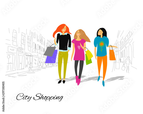 Girls with shopping bags in the city