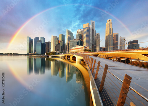 Singapore business district with rainbow - Marina bay