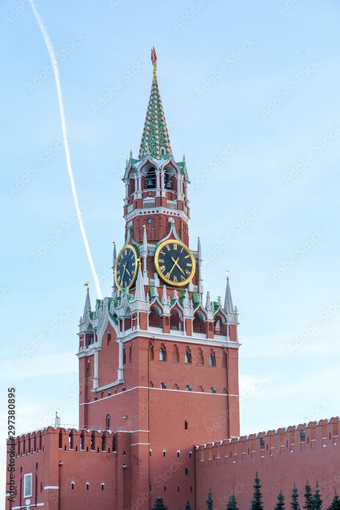 Spasskaya tower of the Kremlin on the Red Square in Moscow