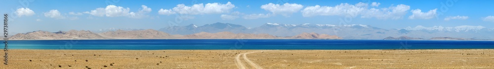 Karakul lake and Pamir range in Tajikistan Karakul lake and Pamir range in Tajikistan
