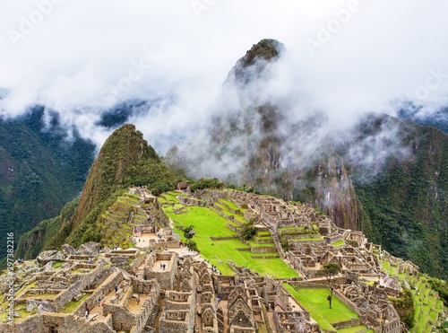 Machu Picchu, panoramic view of peruvian incan town photo