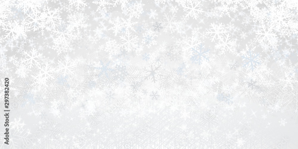 White and gray snowflakes on a gradient background White and gray snowflakes on a gradient background