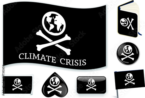 Climate crisis flag. Metaphor as a pirate symbol. Easy changes.