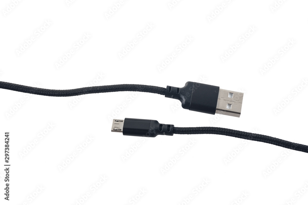 USB cable and mini close up on white USB cable and mini close up on white