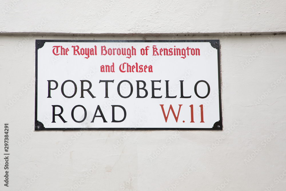 Portobello road sign on the wall in London England Portobello road sign on the wall in London England