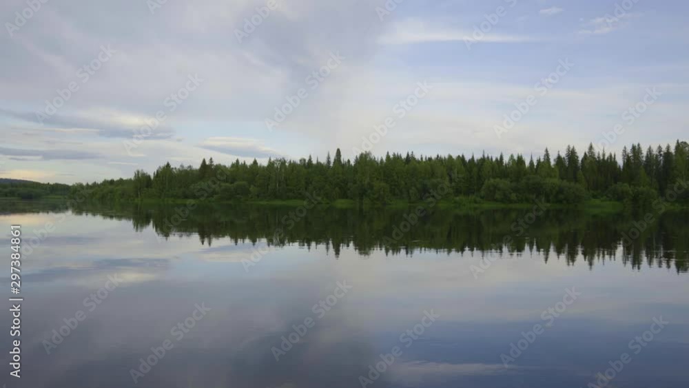 Panorama of the forest Bank of the river in the calm evening Panorama of the forest Bank of the river in the calm evening
