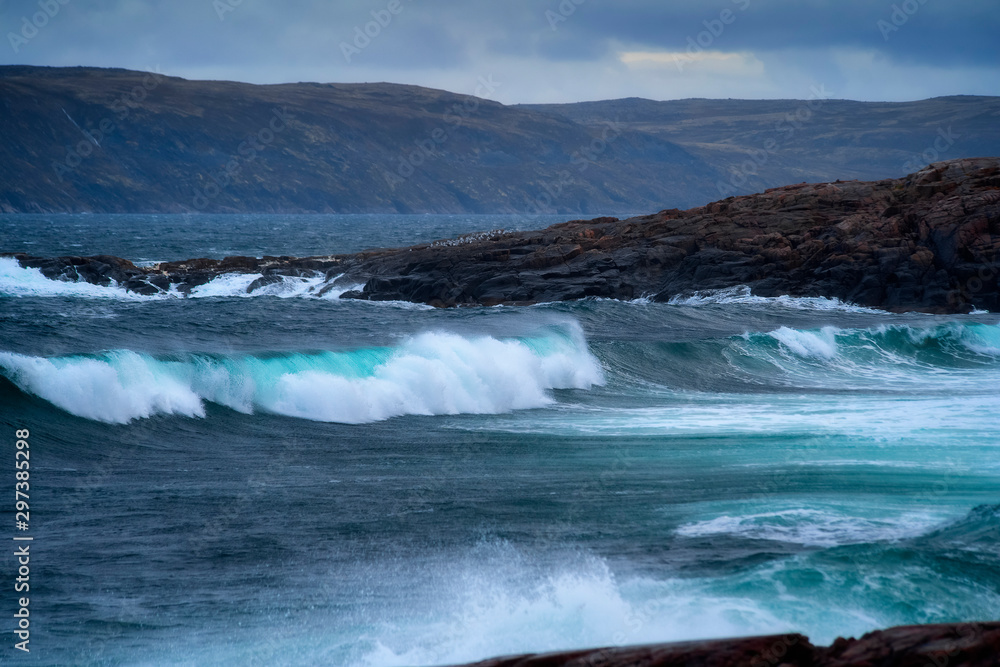 Stormy waves at Barents Sea, Arctic Ocean. Kola Peninsula, Murmansk region in Russia