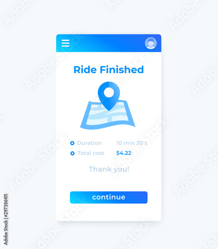 Ride finished, vector mobile ui