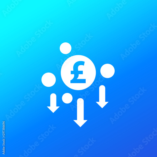 cost reduction, minimising icon with pound, vector