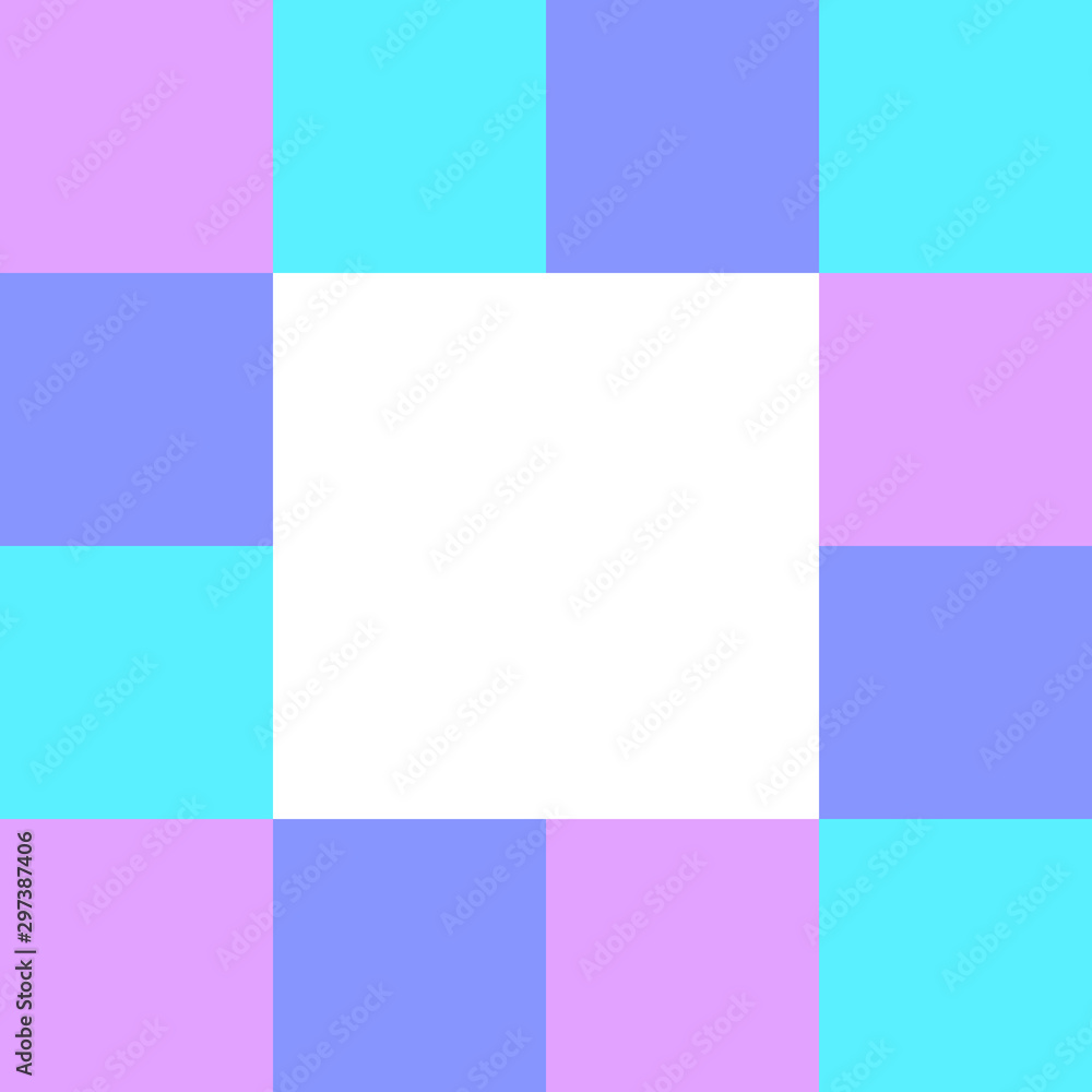 empty square white on pastel color squares checkered block, template banner checker multi color pink and blue, ad colorful block soft purple, cubes square polygon mosaic and copy space advertising
